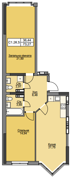 2-кімнатна 73.27 м² в ЖК Вишгород Плаза від 27 500 грн/м², м. Вишгород