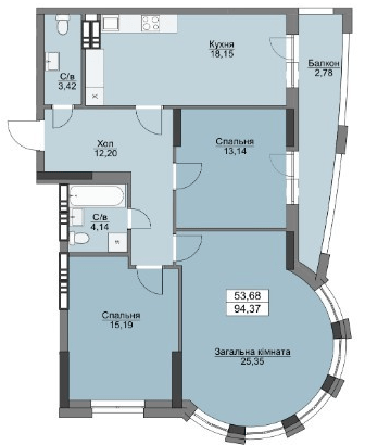 3-кімнатна 94.37 м² в ЖК Вишгород Плаза від 27 500 грн/м², м. Вишгород