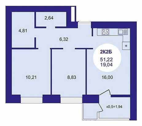 2-комнатная 51.22 м² в ЖК Атмосфера от 25 050 грн/м², г. Вишневое