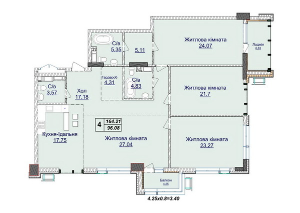 4-комнатная 164.21 м² в ЖК Новопечерские Липки от 73 670 грн/м², Киев