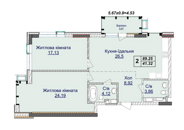 2-комнатная 89.25 м² в ЖК Новопечерские Липки от 73 670 грн/м², Киев