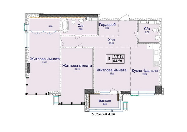 3-комнатная 117.84 м² в ЖК Новопечерские Липки от 73 670 грн/м², Киев