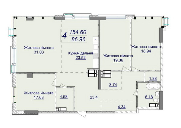 4-кімнатна 154.6 м² в ЖК Новопечерські Липки від 73 670 грн/м², Київ