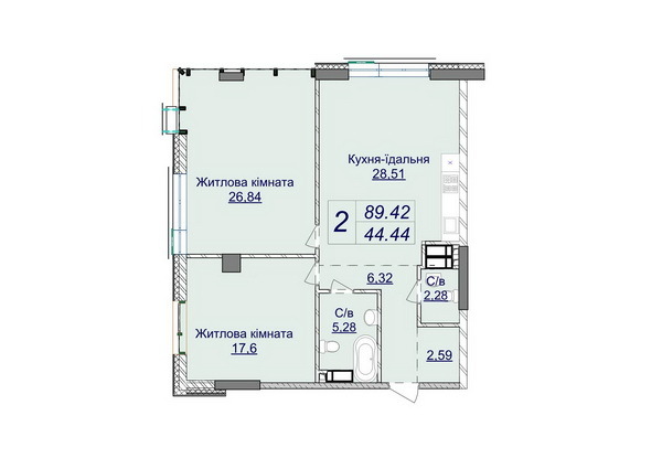 2-кімнатна 89.42 м² в ЖК Новопечерські Липки від 73 670 грн/м², Київ