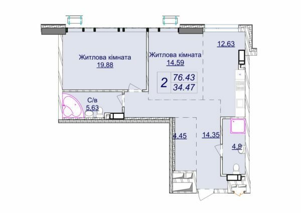 2-кімнатна 76.43 м² в ЖК Новопечерські Липки від 73 670 грн/м², Київ