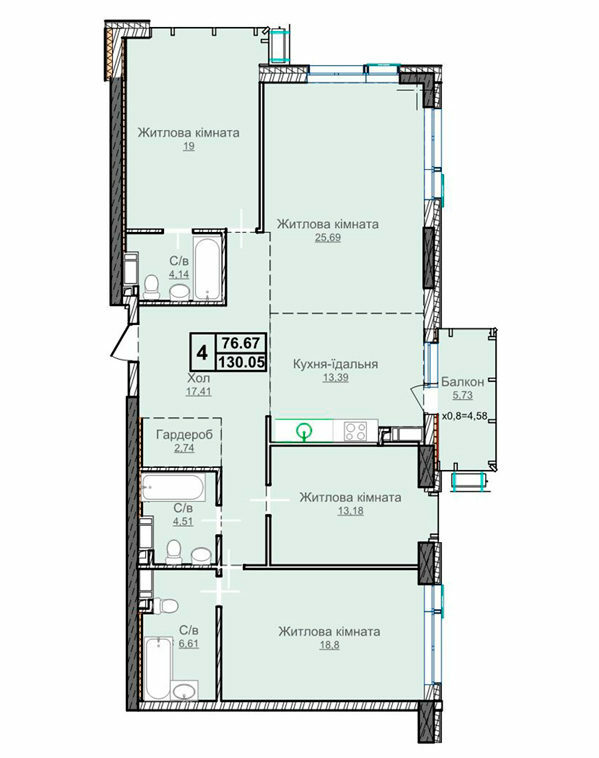 4-комнатная 130.05 м² в ЖК Новопечерские Липки от 73 670 грн/м², Киев