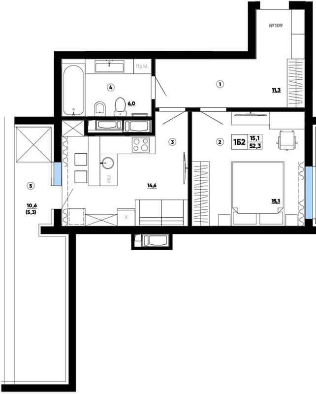 1-комнатная 52.3 м² в ЖК Paradise Avenue от 29 000 грн/м², с. Крюковщина