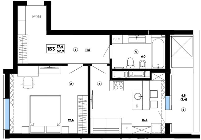 1-кімнатна 52.9 м² в ЖК Paradise Avenue від 29 000 грн/м², с. Крюківщина