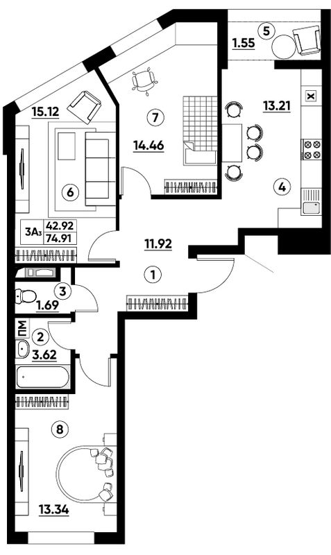 3-комнатная 74.96 м² в ЖК Paradise Avenue от 27 000 грн/м², с. Крюковщина