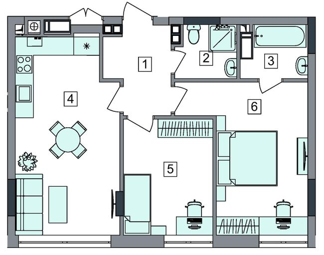 2-комнатная 61.41 м² в ЖК Евромисто-2 от 25 500 грн/м², с. Крюковщина