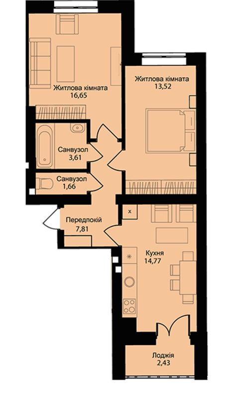 2-комнатная 63.2 м² в ЖК Мюллер Хаус от 18 950 грн/м², с. Петропавловская Борщаговка