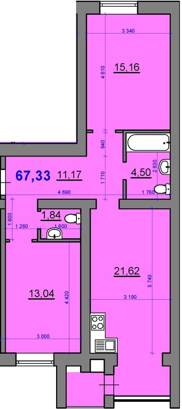 2-комнатная 67.33 м² в ЖК Уютный квартал от 28 900 грн/м², с. Софиевская Борщаговка