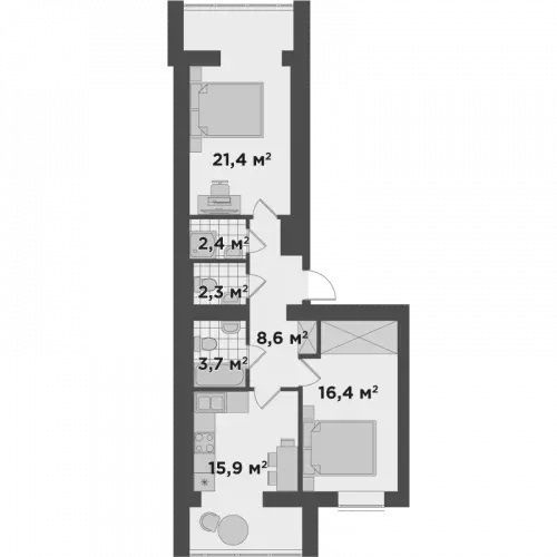 2-кімнатна 70.7 м² в ЖК Millennium State від 25 200 грн/м², м. Буча