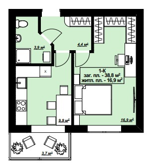 1-кімнатна 38.8 м² в ЖК Lake House від 20 950 грн/м², смт Гостомель