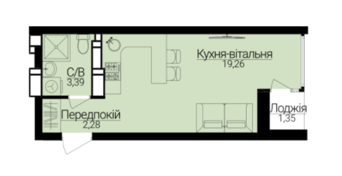 Студія 25.61 м² в ЖК Гостомель Residence від 24 000 грн/м², смт Гостомель