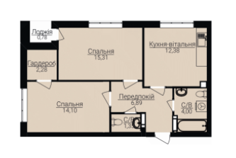 2-комнатная 57.01 м² в ЖК Гостомель Residence от 23 800 грн/м², пгт Гостомель