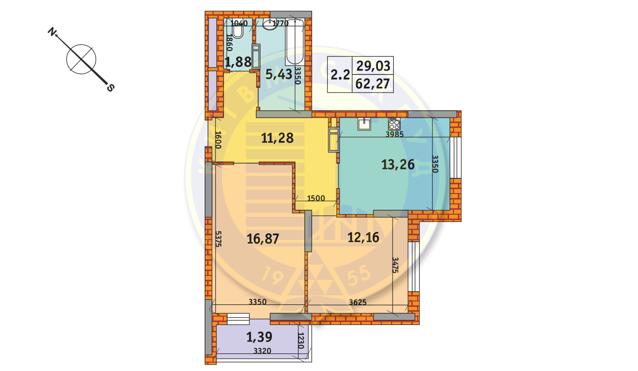 2-комнатная 62.27 м² в ЖК Обериг-2 от 28 113 грн/м², Киев