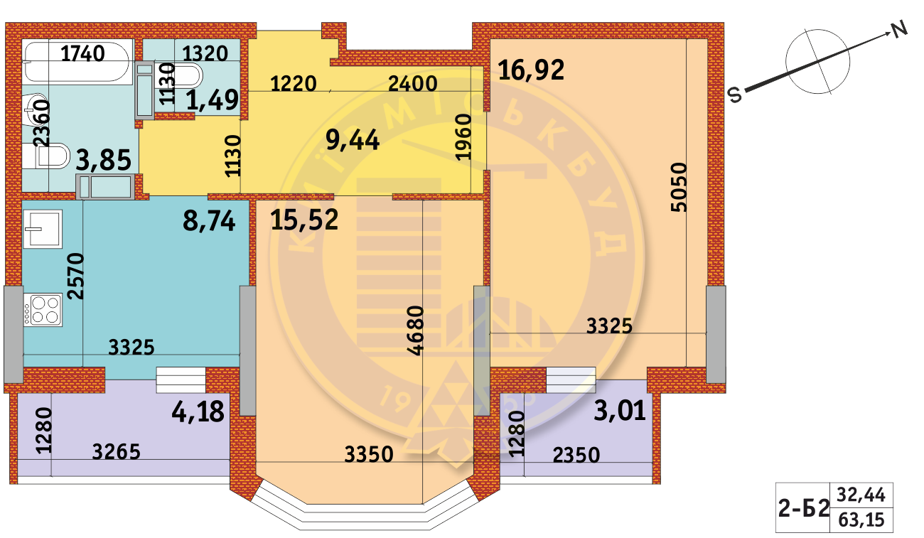 2-комнатная 63.15 м² в ЖК Обериг-2 от 25 480 грн/м², Киев