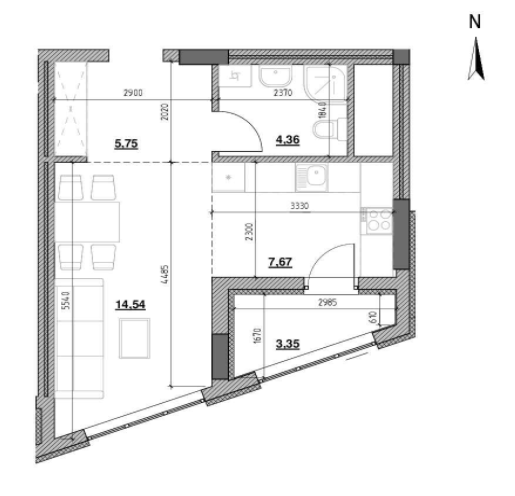 1-кімнатна 35.61 м² в ЖК Голоські кручі від 30 600 грн/м², Львів