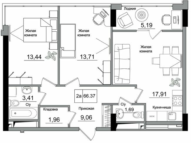 2-кімнатна 66.37 м² в ЖМ ARTVILLE від 22 200 грн/м², смт Авангард