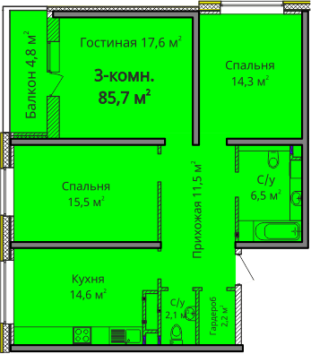 3-комнатная 85.7 м² в ЖК Альтаир 3 от 24 650 грн/м², Одесса