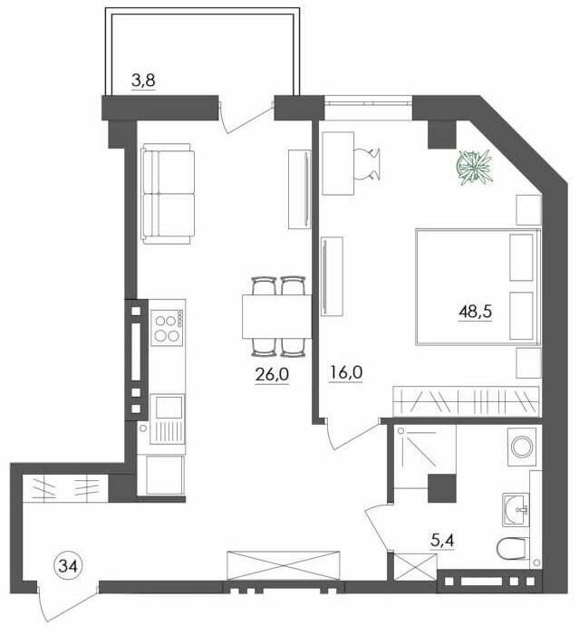 1-кімнатна 48.5 м² в ЖК Будинок на Міщанській від 34 250 грн/м², Одеса