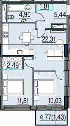 2-кімнатна 59.42 м² в ЖК Простір на Інглезі від 24 850 грн/м², Одеса