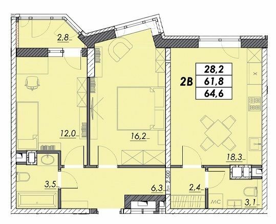 2-комнатная 64.6 м² в ЖК Прохоровский квартал от 19 250 грн/м², Одесса