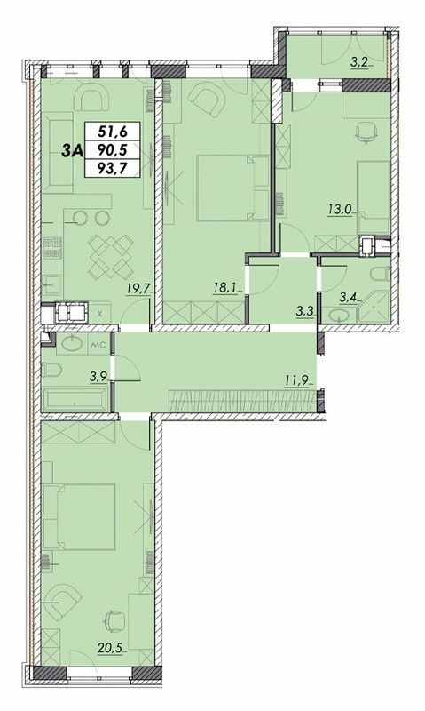 3-комнатная 93.7 м² в ЖК Прохоровский квартал от 22 150 грн/м², Одесса