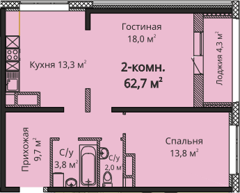 2-комнатная 62.7 м² в ЖК Скай Сити от 26 950 грн/м², Одесса