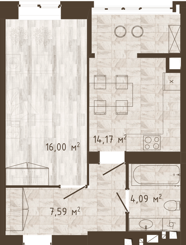 1-кімнатна 41.85 м² в ЖК Одеська Чайка (Сахарова) від 19 000 грн/м², с. Крижанівка