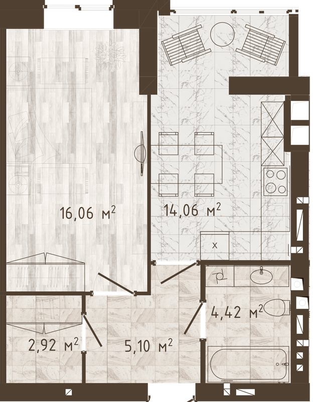 1-комнатная 42.56 м² в ЖК Одесская Чайка (Сахарова) от 19 000 грн/м², с. Крыжановка