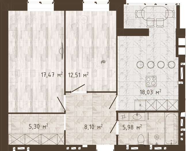 2-комнатная 67.39 м² в ЖК Одесская Чайка (Сахарова) от 19 000 грн/м², с. Крыжановка