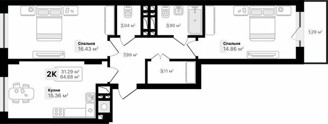 2-комнатная 64.88 м² в ЖК AUROOM SUNRISE от 22 400 грн/м², Львов