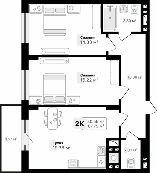 2-комнатная 67.75 м² в ЖК AUROOM SUNRISE от 23 700 грн/м², Львов