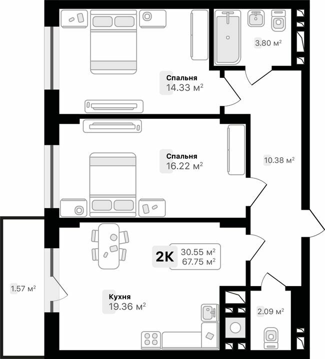 2-кімнатна 67.75 м² в ЖК AUROOM SUNRISE від 23 700 грн/м², Львів