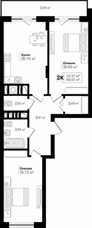 2-кімнатна 69.05 м² в ЖК AUROOM SUNRISE від 23 700 грн/м², Львів