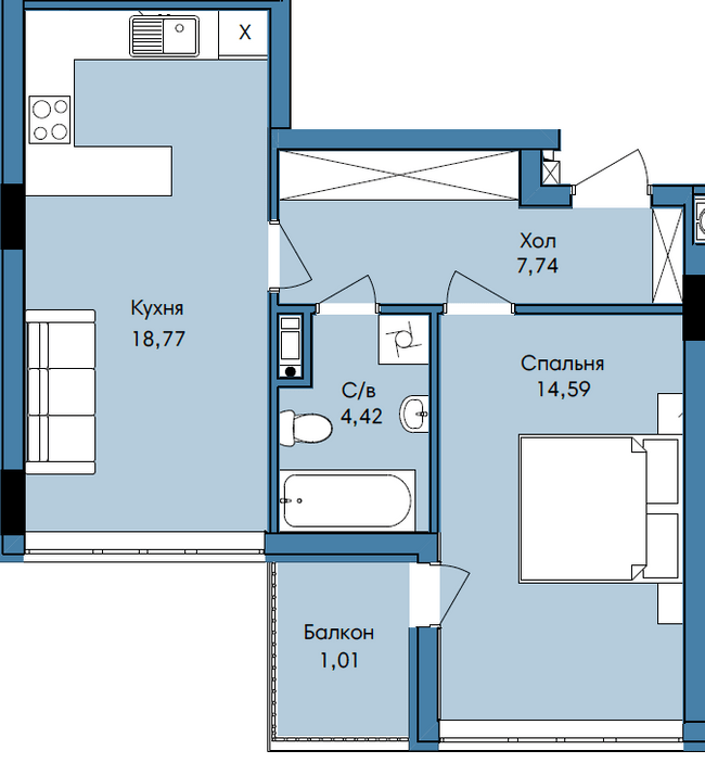 1-кімнатна 46.53 м² в ЖК Washington City від 27 500 грн/м², Львів