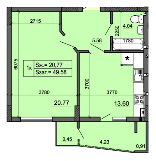 1-кімнатна 49.58 м² в ЖК Міленіум (Приозерна, 8) від 17 050 грн/м², м. Новояворівськ