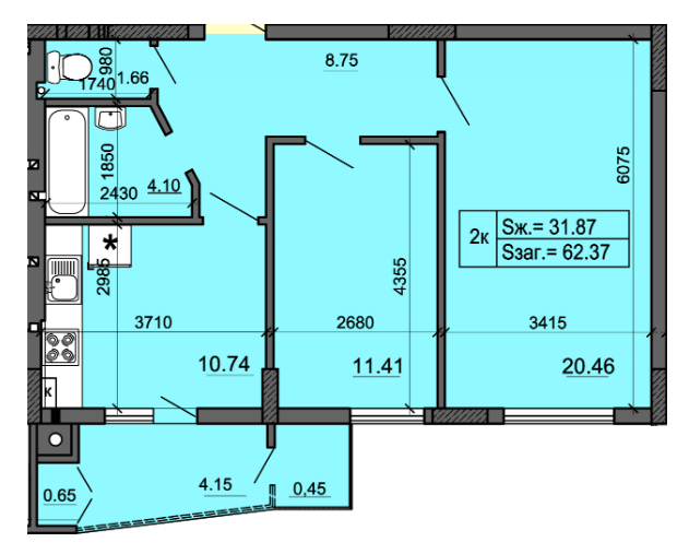 2-кімнатна 62.37 м² в ЖК Міленіум (Приозерна, 8) від 17 050 грн/м², м. Новояворівськ