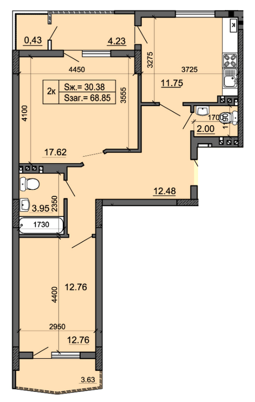 2-кімнатна 68.85 м² в ЖК Міленіум (Приозерна, 8) від 17 050 грн/м², м. Новояворівськ