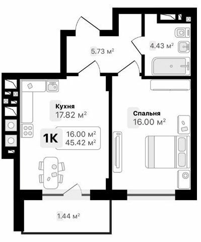 1-кімнатна 45.42 м² в ЖК AUROOM FOREST від 20 700 грн/м², м. Винники