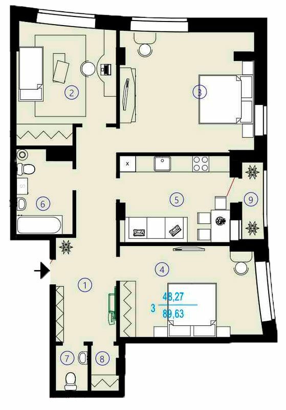 3-комнатная 89.63 м² в ЖК Меридиан от 16 050 грн/м², Харьков