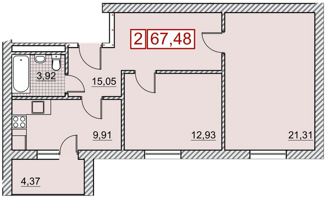 2-кімнатна 67.48 м² в ЖК Річковий квартал від 23 000 грн/м², Харків