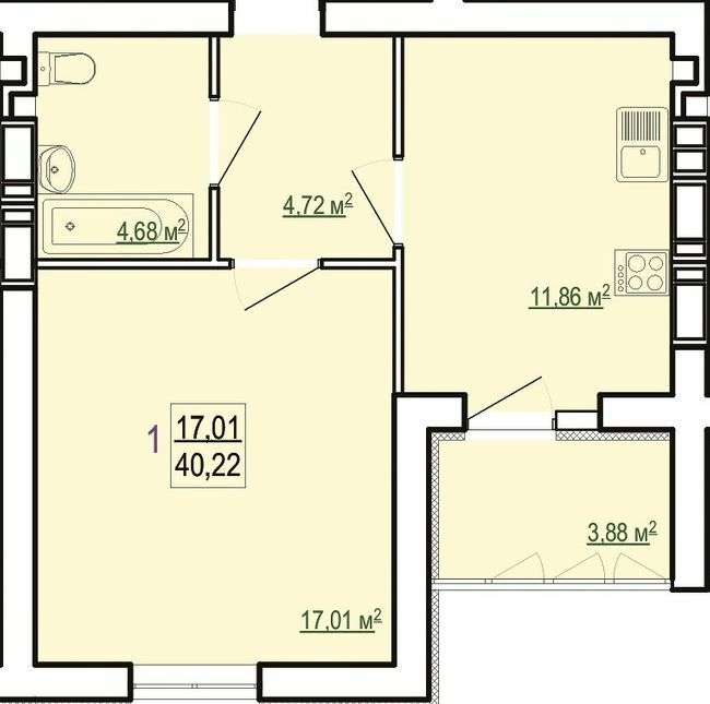 1-кімнатна 40.22 м² в ЖК Казка від 18 000 грн/м², Харків