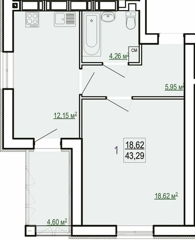 1-комнатная 43.29 м² в ЖК Сказка от 18 000 грн/м², Харьков