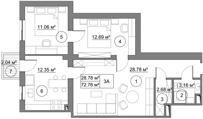 3-комнатная 72.76 м² в КД Петровский Гай от 24 200 грн/м², с. Святопетровское