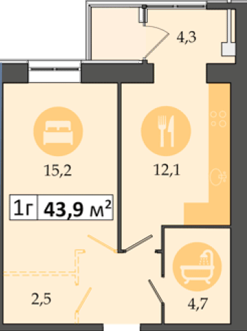 1-кімнатна 43.9 м² в ЖК Дніпровська Брама 2 від 16 900 грн/м², смт Слобожанське