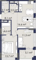 2-комнатная 69.4 м² в ЖК CENTOWER от 39 450 грн/м², Днепр
