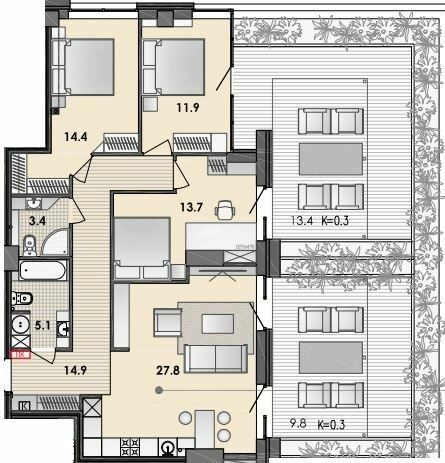 3-комнатная 117.1 м² в ЖК RESPECT HALL от 34 500 грн/м², Днепр